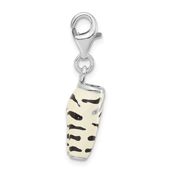 Sterling Silver Polished 3-D CZ & Black/White Enamel Zebra Pants w/ Lobster Clasp Charm — alternate view