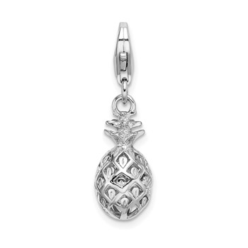 Amore La Vita Sterling Silver Rhodium-plated Polished Pineapple Charm with Fancy Lobster Clasp
