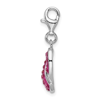 Amore La Vita Sterling Silver Rhodium-plated Polished Stellux Crystal Pink Awareness Charm with Fancy Lobster Clasp — alternate view
