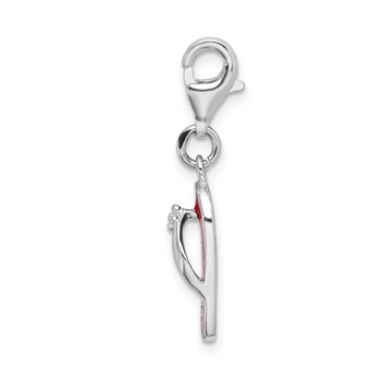 Amore La Vita Sterling Silver Rhodium-plated Polished 3-D Red Enameled Sandal Charm with Fancy Lobster Clasp — alternate view