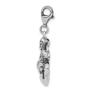 Sterling Silver 3-D Polished & Antiqued Skier w/Lobster Clasp Charm — alternate view