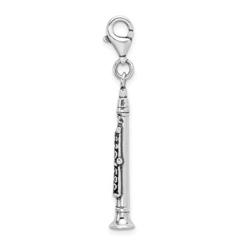 Amore La Vita Sterling Silver Rhodium-plated Polished 3-D Antiqued Clarinet Charm with Fancy Lobster Clasp — alternate view