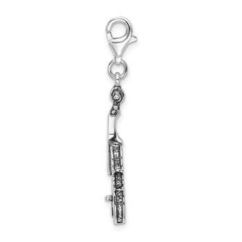 Amore La Vita Sterling Silver Rhodium-plated Polished 3-D Antiqued Violin Charm with Fancy Lobster Clasp — alternate view