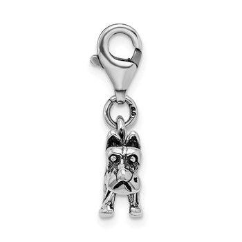 Amore La Vita Sterling Silver Rhodium-plated Polished 3-D Antiqued Scottie Dog Charm with Fancy Lobster Clasp — alternate view