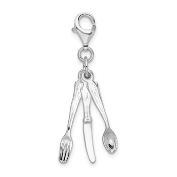 Amore La Vita Sterling Silver Rhodium-plated Polished 3-D Cutlery Charm with Fancy Lobster Clasp — alternate view