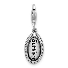 Image of Amore La Vita Sterling Silver Rhodium-plated Polished Antiqued SURVIVOR Charm with Fancy Lobster Clasp