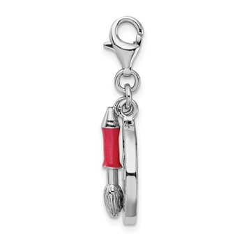 Amore La Vita Sterling Silver Rhodium-plated Polished 3-D CZ Enameled Artist Palette Charm with Fancy Lobster Clasp — alternate view