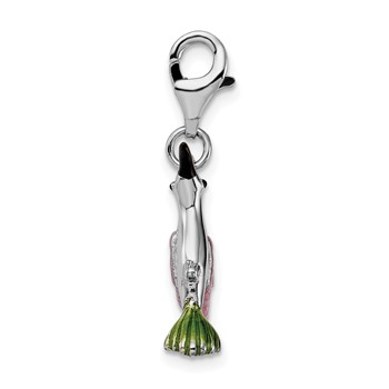 Amore La Vita Sterling Silver Rhodium-plated Polished 3-D Enameled Hummingbird Charm with Fancy Lobster Clasp — alternate view