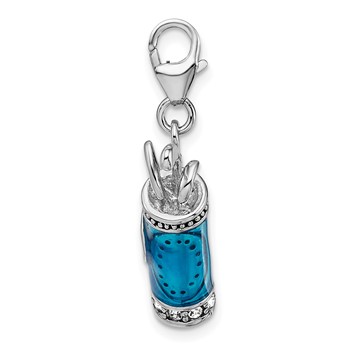 Amore La Vita Sterling Silver Rhodium-plated Polished 3-D Enameled Golf Bag and Clubs Charm with Fancy Lobster Clasp — alternate view