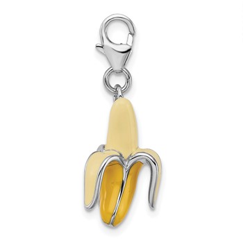 Amore La Vita Sterling Silver Rhodium-plated Polished 3-D Enameled Peeled Banana Charm with Fancy Lobster Clasp — alternate view