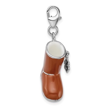 Amore La Vita Sterling Silver Rhodium-plated Polished 3-D Enameled Snow Boot Charm with Fancy Lobster Clasp — alternate view
