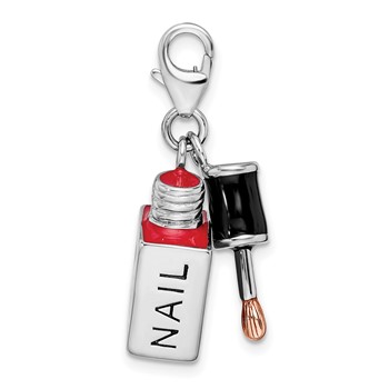 Amore La Vita Sterling Silver Rhodium-plated Polished 3-D Enameled Fingernail Polish Charm with Fancy Lobster Clasp — alternate view