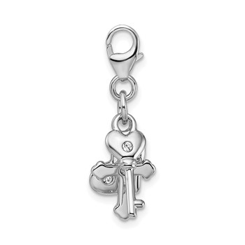 Amore La Vita Sterling Silver Rhodium-plated Polished Heart Cross and Key with Crystal From Swarovski Charm with Fancy Lobster Clasp — alternate view