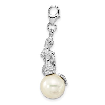 Amore La Vita Sterling Silver Rhodium-plated 3-D Mother of Pearl Mermaid Charm with Fancy Lobster Clasp — alternate view