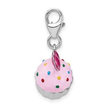 Amore La Vita Sterling Silver Rhodium-plated Polished 3-D Enameled Cupcake and Heart Charm with Fancy Lobster Clasp — alternate view