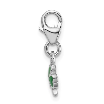 Amore La Vita Sterling Silver Rhodium-plated Polished 3-D Green Enameled Clover Charm with Fancy Lobster Clasp — alternate view