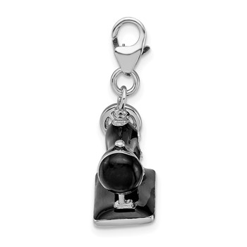 Amore La Vita Sterling Silver Rhodium-plated Polished 3-D Enameled Sewing Machine Charm with Fancy Lobster Clasp — alternate view