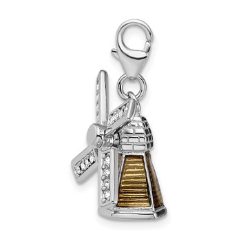 Amore La Vita Sterling Silver Rhodium-plated Polished 3-D Enameled Crystal from Swarovski Windmill Charm with Fancy Lobster Clasp — alternate view