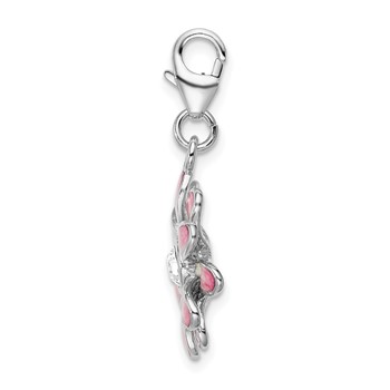 Amore La Vita Sterling Silver Rhodium-plated Polished Enameled Flower Charm with Fancy Lobster Clasp — alternate view