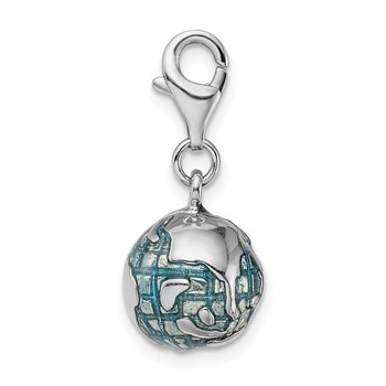 Amore La Vita Sterling Silver Rhodium-plated Polished 3-D Enameled World Globe Charm with Fancy Lobster Clasp — alternate view