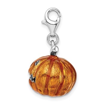Amore La Vita Sterling Silver Rhodium-plated Polished 3-D Enameled Jack o Lantern Charm with Fancy Lobster Clasp — alternate view