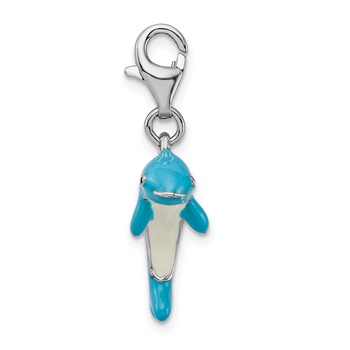 Amore La Vita Sterling Silver Rhodium-plated Polished 3-D Enameled Dolphin Charm with Fancy Lobster Clasp — alternate view