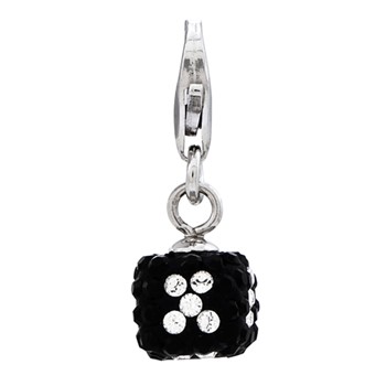 Sterling Silver 3-D White/Black Crystal Mini Dice w/Lobster Clasp Charm