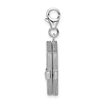 Amore La Vita Sterling Silver Rhodium-plated Polished 3-D Moveable Crystal Enameled 3-D Note Book Charm with Fancy Lobster Clasp — alternate view