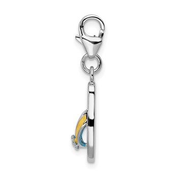 Amore La Vita Sterling Silver Rhodium-plated Polished 3-D Enameled Flower Flip Flop Charm with Fancy Lobster Clasp — alternate view