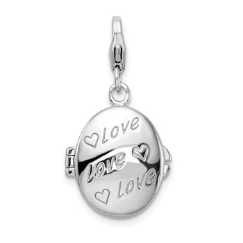 Amore La Vita Sterling Silver Rhodium-plated Polished 3-D Enameled LOVE Heart Compact Charm with Fancy Lobster Clasp