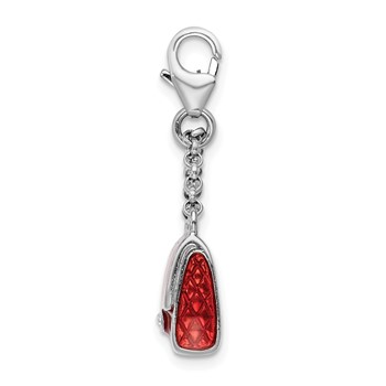 Amore La Vita Sterling Silver Rhodium-plated Polished 3-D Enameled with Swarovski Crystal Purse Charm with Fancy Lobster Clasp — alternate view