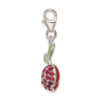 Sterling Silver RH Enameled 3-D Cherries w/Lobster Clasp Charm — alternate view
