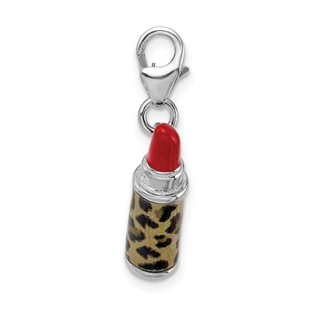 Amore La Vita Sterling Silver Rhodium-plated Polished 3-D Enameled Leopard Lipstick Charm with Fancy Lobster Clasp — alternate view