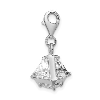 Amore La Vita Sterling Silver Rhodium-plated Polished 3-D CZ Charm with Fancy Lobster Clasp — alternate view