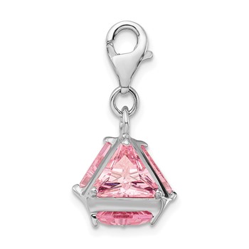 Amore La Vita Sterling Silver Rhodium-plated Polished 3-D Pink CZ Charm with Fancy Lobster Clasp — alternate view