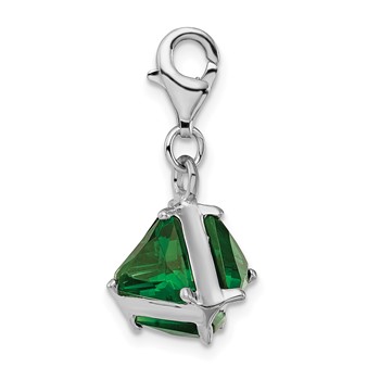 Amore La Vita Sterling Silver Rhodium-plated Polished 3-D Green Glass Charm with Fancy Lobster Clasp — alternate view