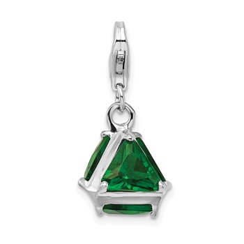 Amore La Vita Sterling Silver Rhodium-plated Polished 3-D Green Glass Charm with Fancy Lobster Clasp