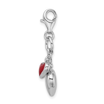 Amore La Vita Sterling Silver Rhodium-plated Polished 3-D Red Enameled Double Heart Charm with Fancy Lobster Clasp — alternate view