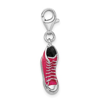 Sterling Silver Rhodium-plated 3-D Enameled High Top Shoe w/Lobster Clasp C — alternate view