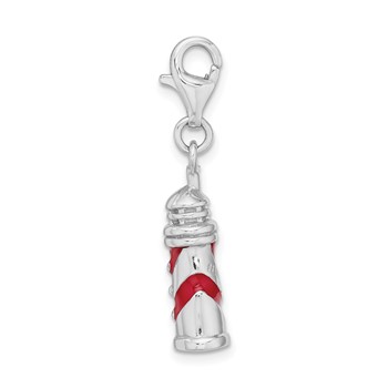 Amore La Vita Sterling Silver Rhodium-plated Polished 3-D Enameled Lighthouse Charm with Fancy Lobster Clasp — alternate view