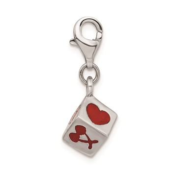 Sterling Silver Rhodium-plated 3-D Enameled Die w/Lobster Clasp Charm — alternate view