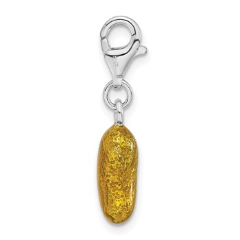 Sterling Silver Rhod-plated 3-D Enameled Yellow Bean w/Lobster Clasp Charm — alternate view