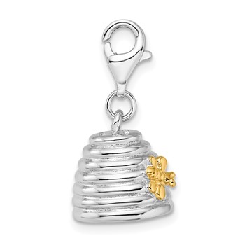 Amore La Vita Sterling Silver Rhodium-plated and Gold-plated Polished 3-D Beehive Charm with Fancy Lobster Clasp — alternate view