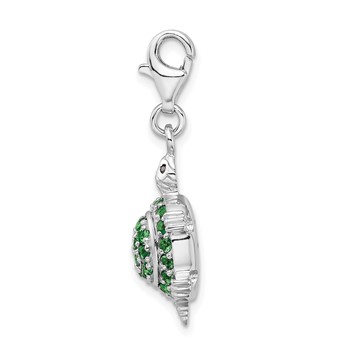 Amore La Vita Sterling Silver Rhodium-plated Polished 3-D CZ Green Turtle Charm with Fancy Lobster Clasp — alternate view