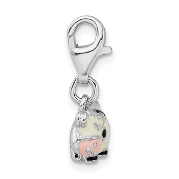 Amore La Vita Sterling Silver Rhodium-plated Polished 3-D Enameled Cow Charm with Fancy Lobster Clasp — alternate view