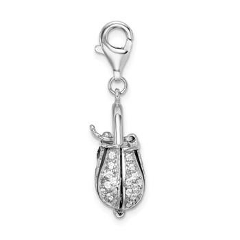 Amore La Vita Sterling Silver Rhodium-plated Polished 3-D Moveable Black Enameled CZ Handbag Charm with Fancy Lobster Clasp — alternate view