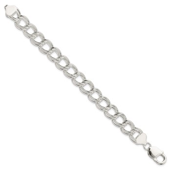 Sterling Silver 11.5mm Solid Double Link Charm Bracelet — alternate view