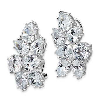 Cheryl M Sterling Silver Rhodium-plated Fancy Brilliant-cut CZ Cluster Omega Back Earrings — alternate view