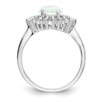 Cheryl M Sterling Silver Rhodium-plated Cabochon Lab Created Opal and Brilliant-cut CZ Ring — alternate view