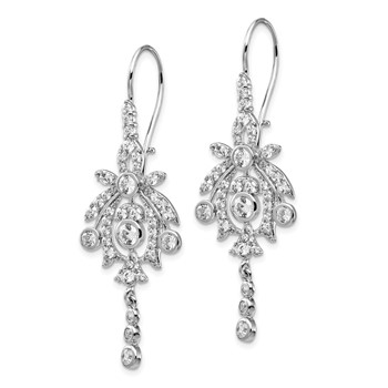 Cheryl M Sterling Silver Rhodium-plated Fancy Brilliant-cut Bezel CZ Kidney Wire Dangle Earrings — alternate view